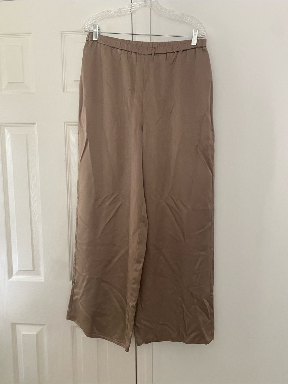 Christian Lacroix Wide-Leg Satin Pants in Taupe Brown